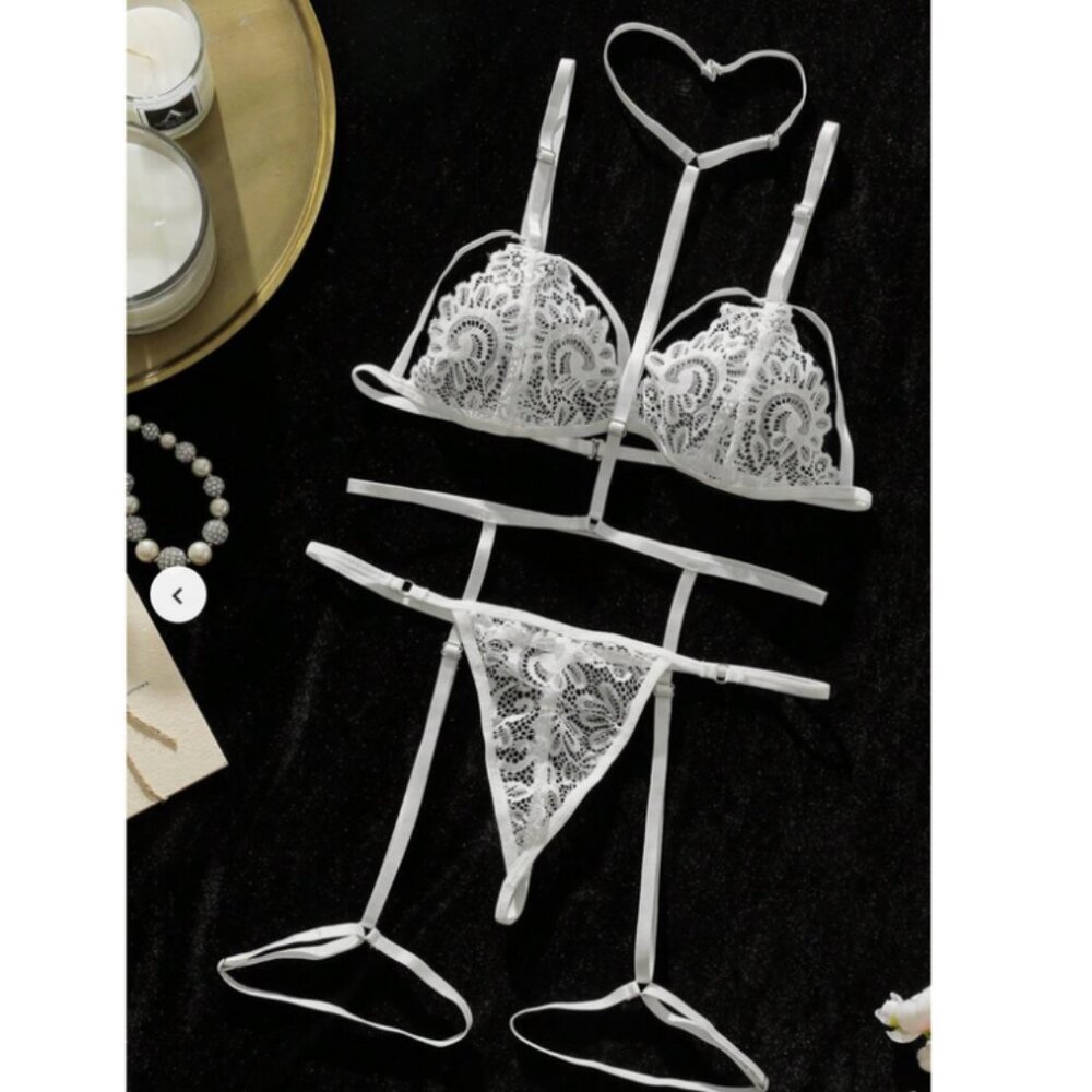 White Lace Bondage-Inspired Garter Set
